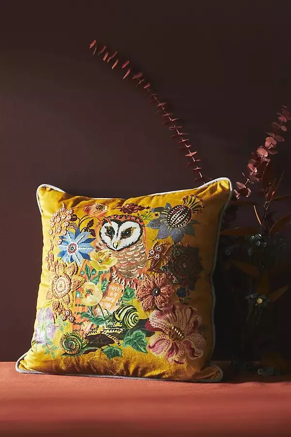 Embroidered Velvet Pillow