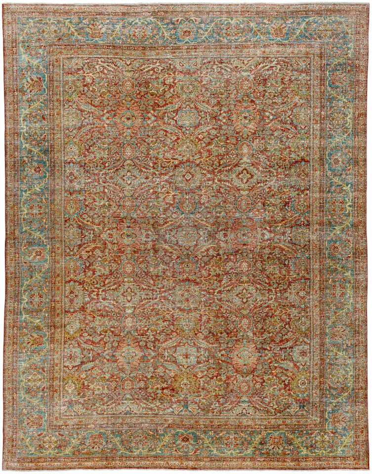 Antique One of a Kind Brown Indoor 10'4" x 13'5" Handmade Rug