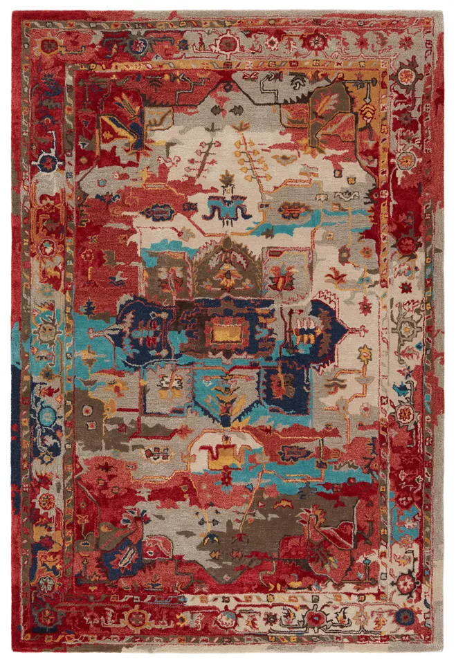 Lilith Handmade Medallion Red/ Aqua Area Rug (10'X14')