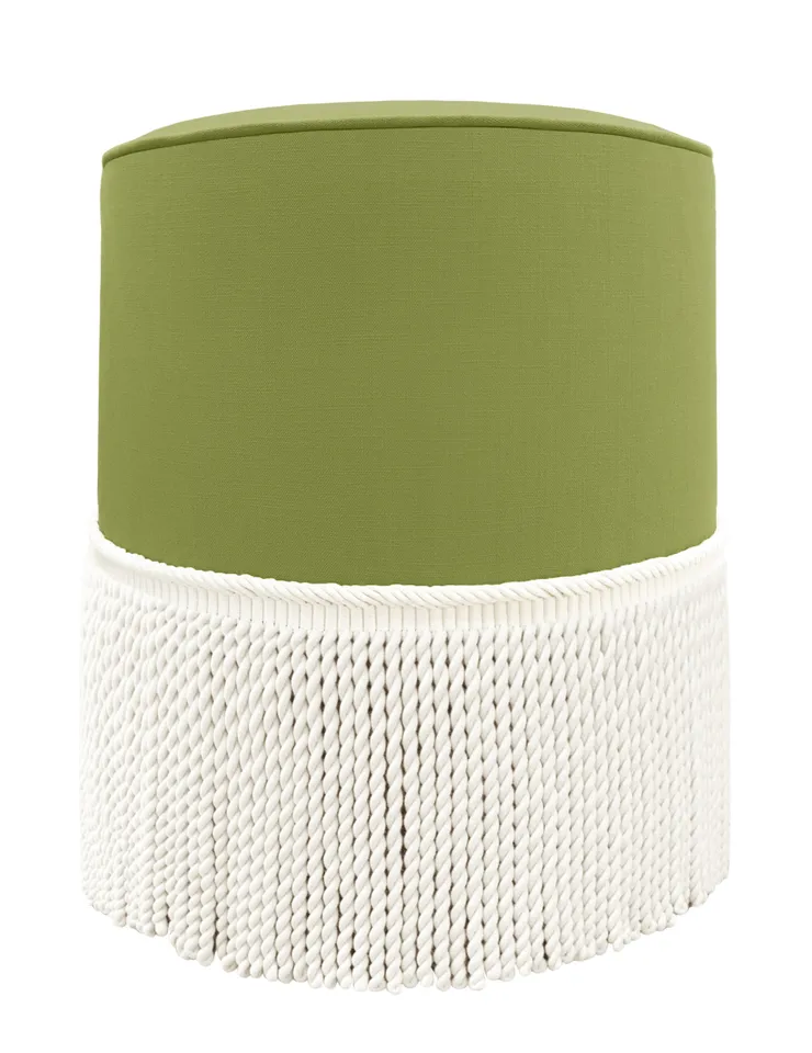 THE TIGHT ROUND OTTOMAN :: CLASSIC LINEN // OLIVE - 17" Diameter X 19" Height Without Bullion / Olive