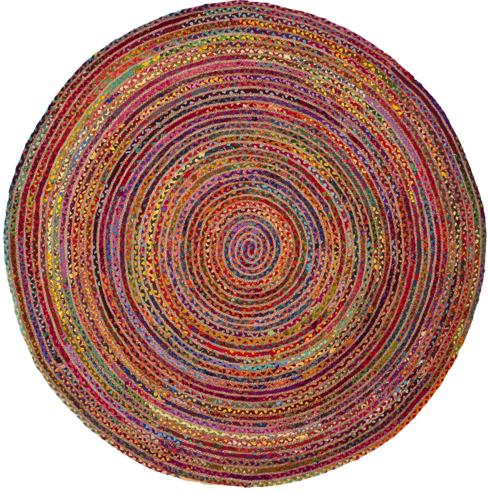 Arlo Home Hand Woven Area Rug, CAP202A, Red/Multi,  8' X 8' Round