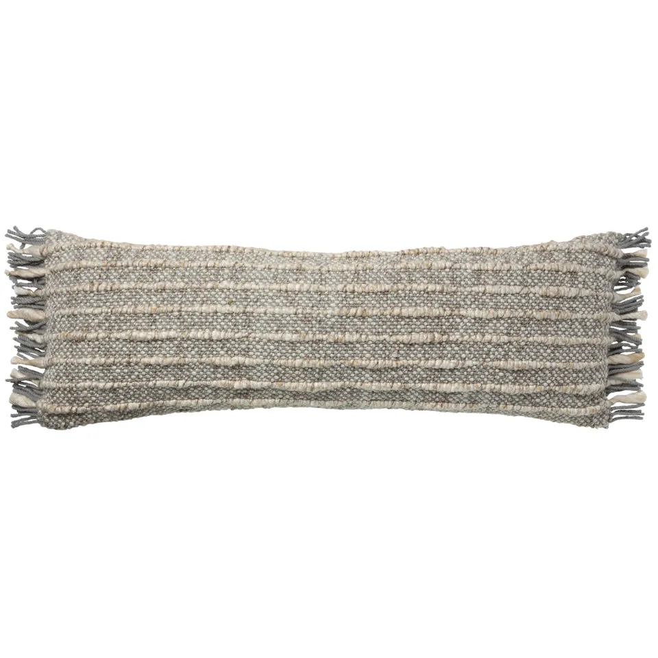 Sameen AGO24 Handmade Solid Taupe And Gray Lumbar Poly Filled Pillow (13"x40")