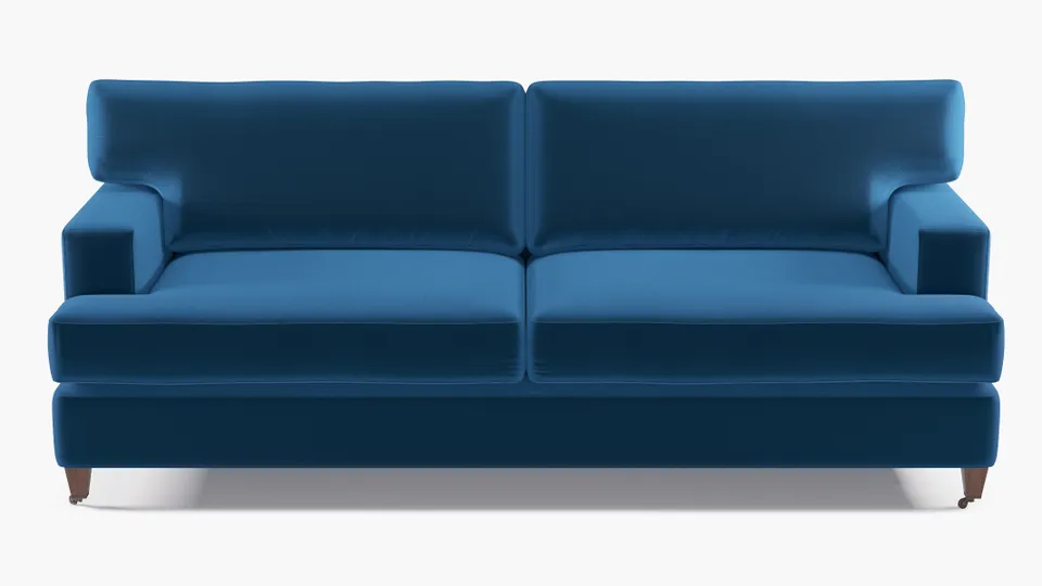 Classic Sofa, Royal Performance Velvet, Walnut with Antique Brass Caster