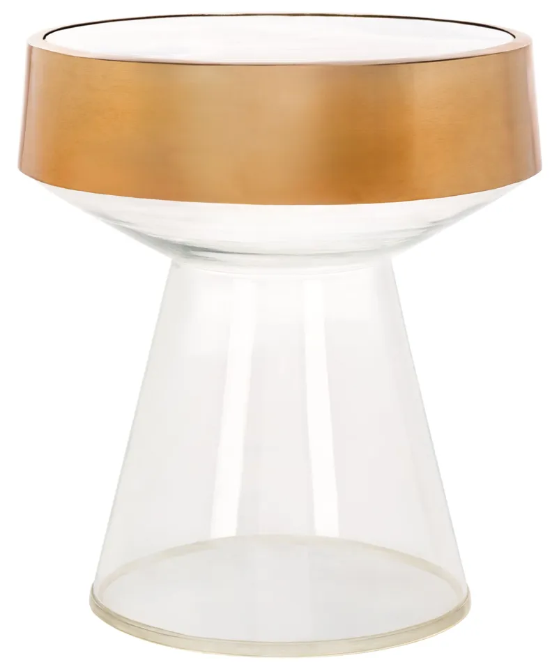 Szabo Round Accent Table - Gold / Clear