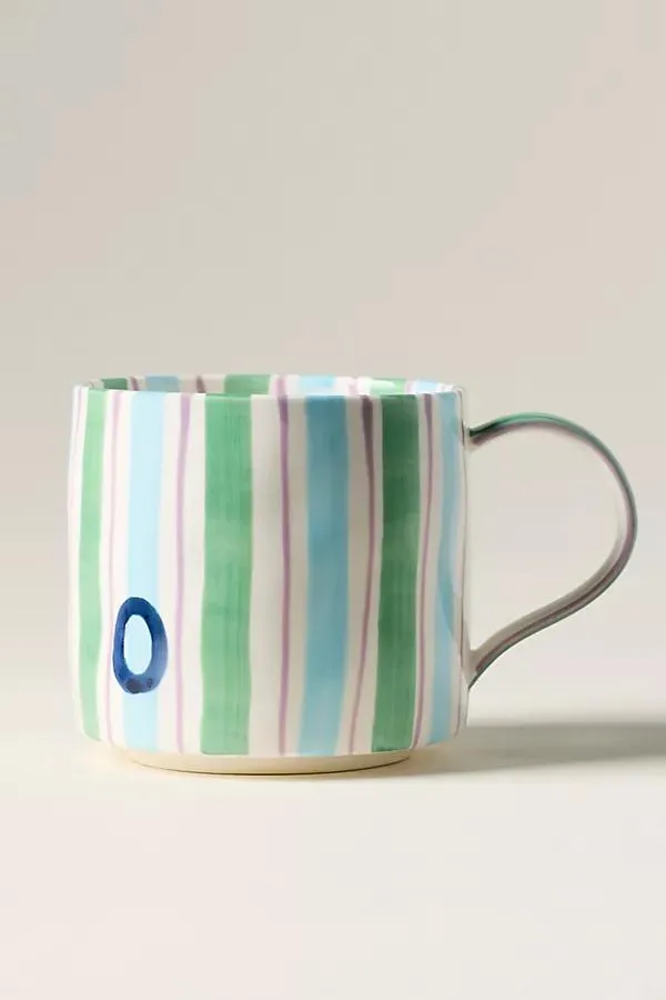 Striped Stoneware Monogram Mug