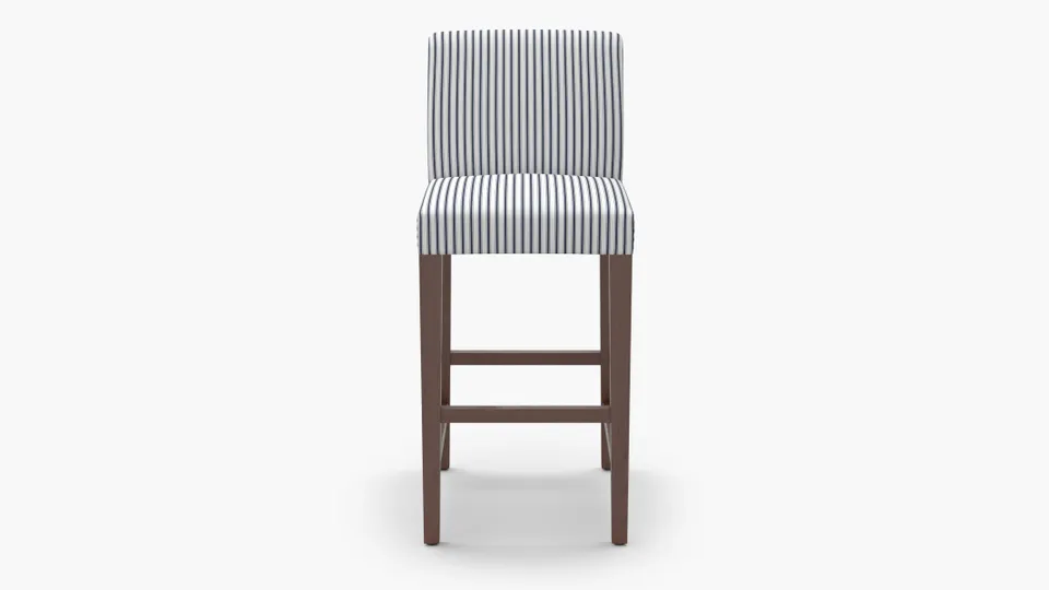 Signature Dining Bar Stool, Navy Classic Ticking Stripe, Walnut Square Tapered Leg