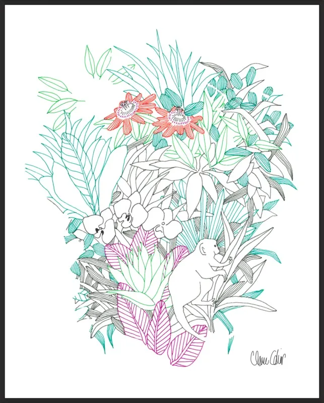 Passionflowers, orchids and the squirrel monkey  by Claire Colin for Artfully Walls