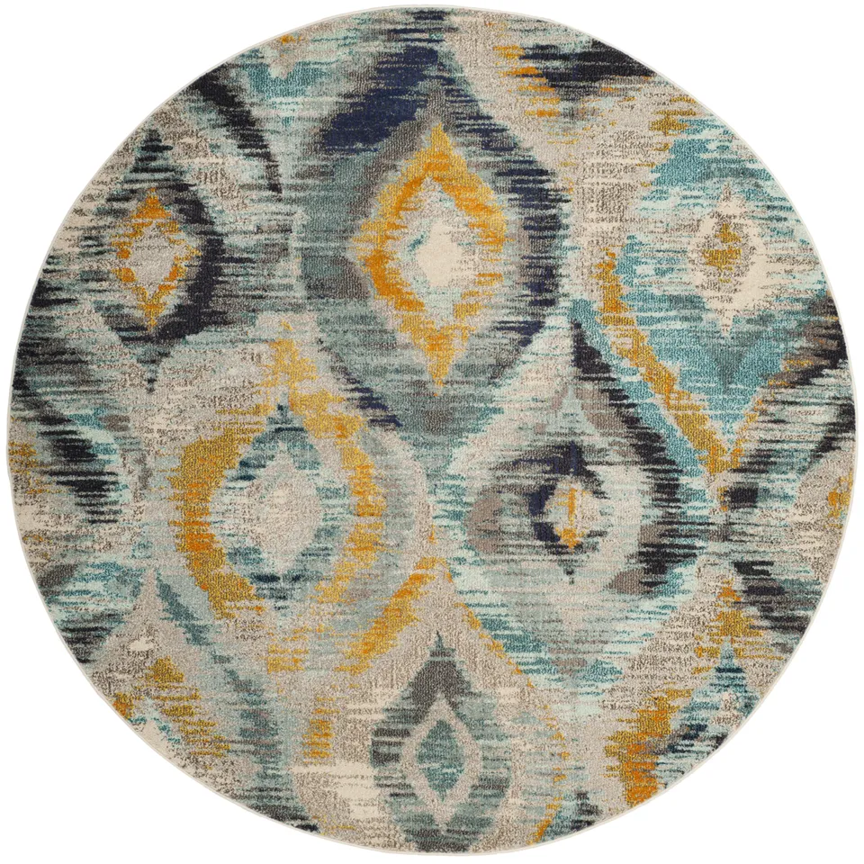 Arlo Home Woven Area Rug, MNC242J, Blue/Multi,  6' 7" X 6' 7" Round