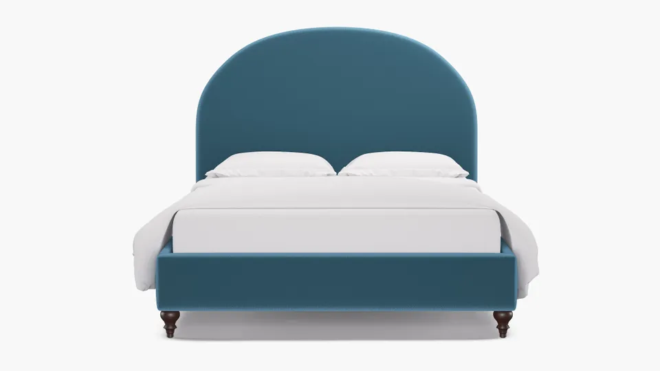 Demilune Bed, French Performance Plush Velvet, Espresso Traditional Turned Leg, King