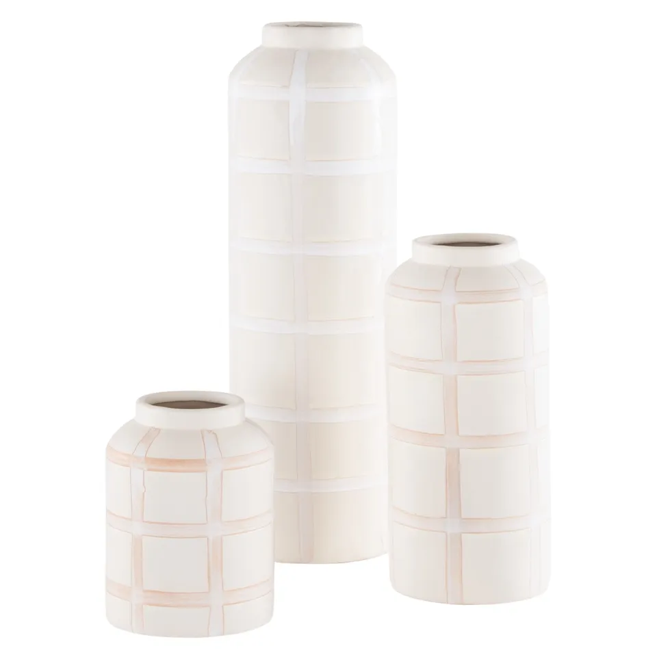 Luette Ceramic Vase, Set Of 3 - Cream