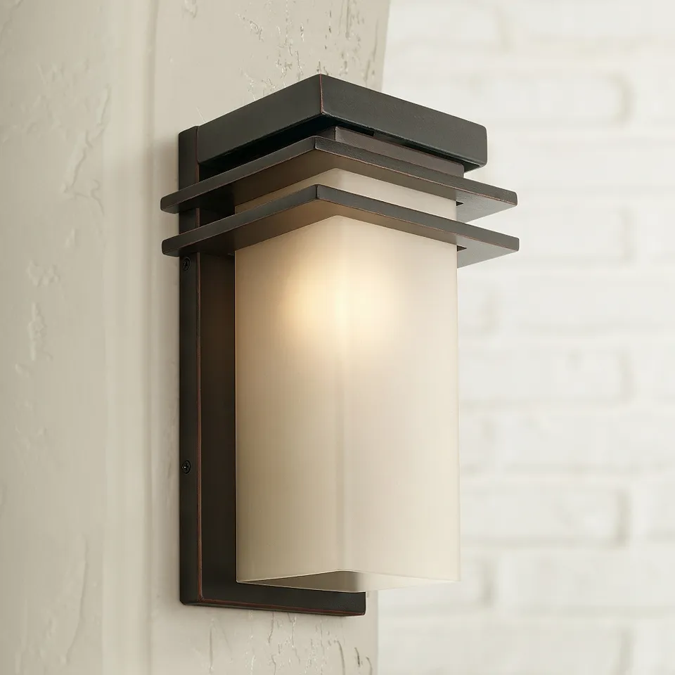 Franklin Iron  Bernadine 12" Bronze and Amber Glass Outdoor Wall Light