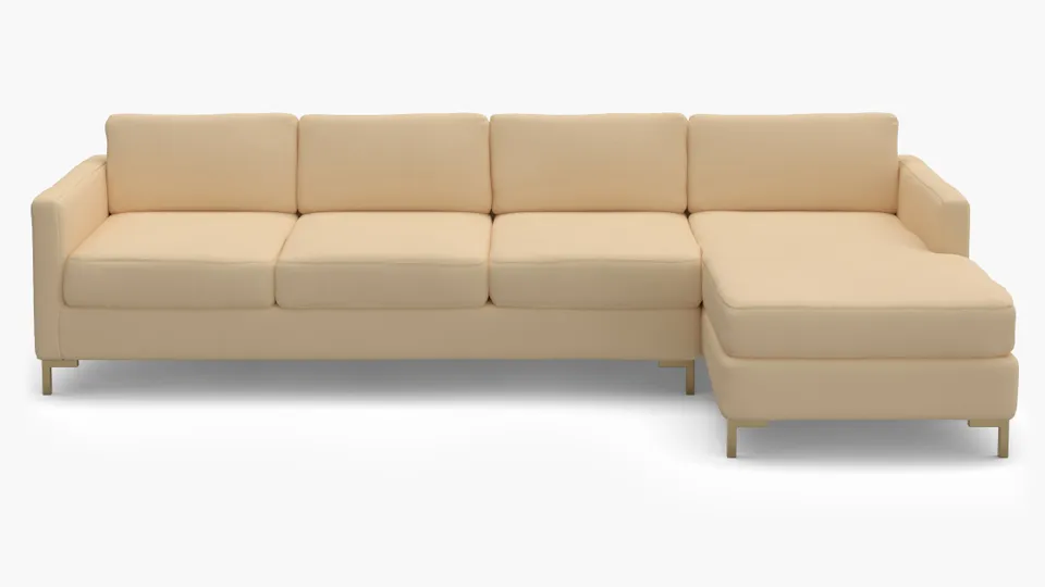 Modern Sectional, Right Facing, Flax Twill, Brass L Leg