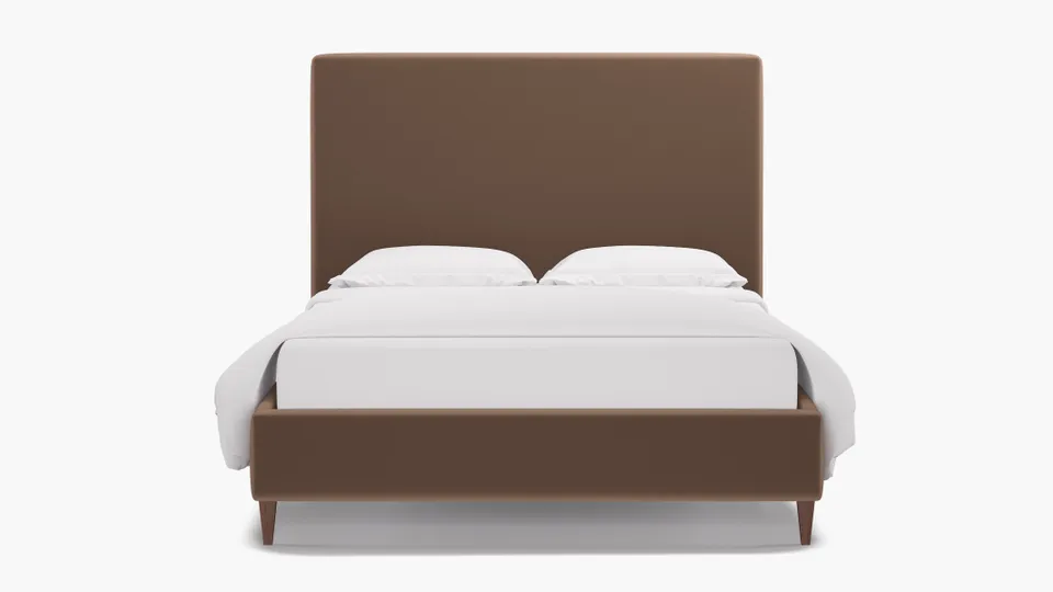 Classic Bed, Mink Performance Plush Velvet, Walnut Square Tapered Leg, Queen