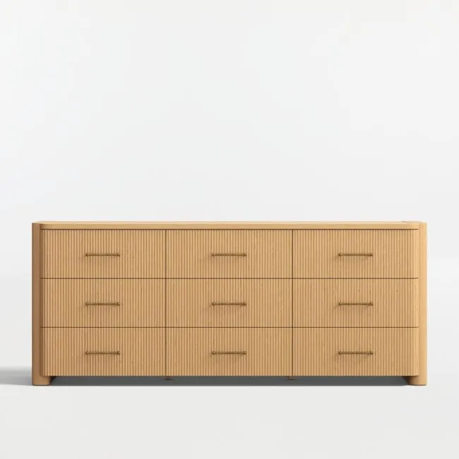 Kensington 78" Natural Oak Wood Fluted 9-Drawer Dresser