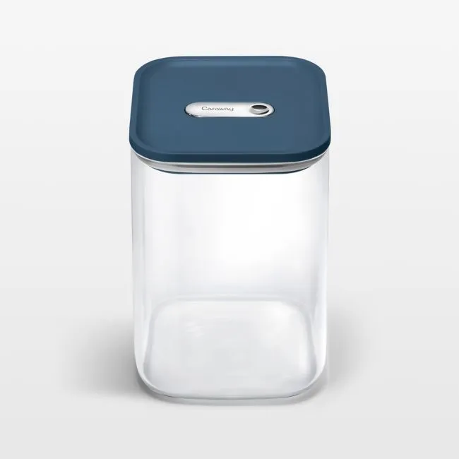 Caraway ® Navy Airtight 4.3-Qt. Large Glass Food Storage Container with Plastic and Silicone Lids