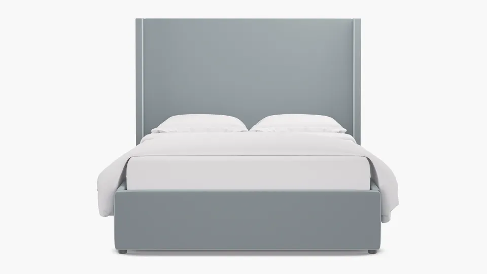 Modern Wingback Bed, Sterling Performance Velvet, Queen
