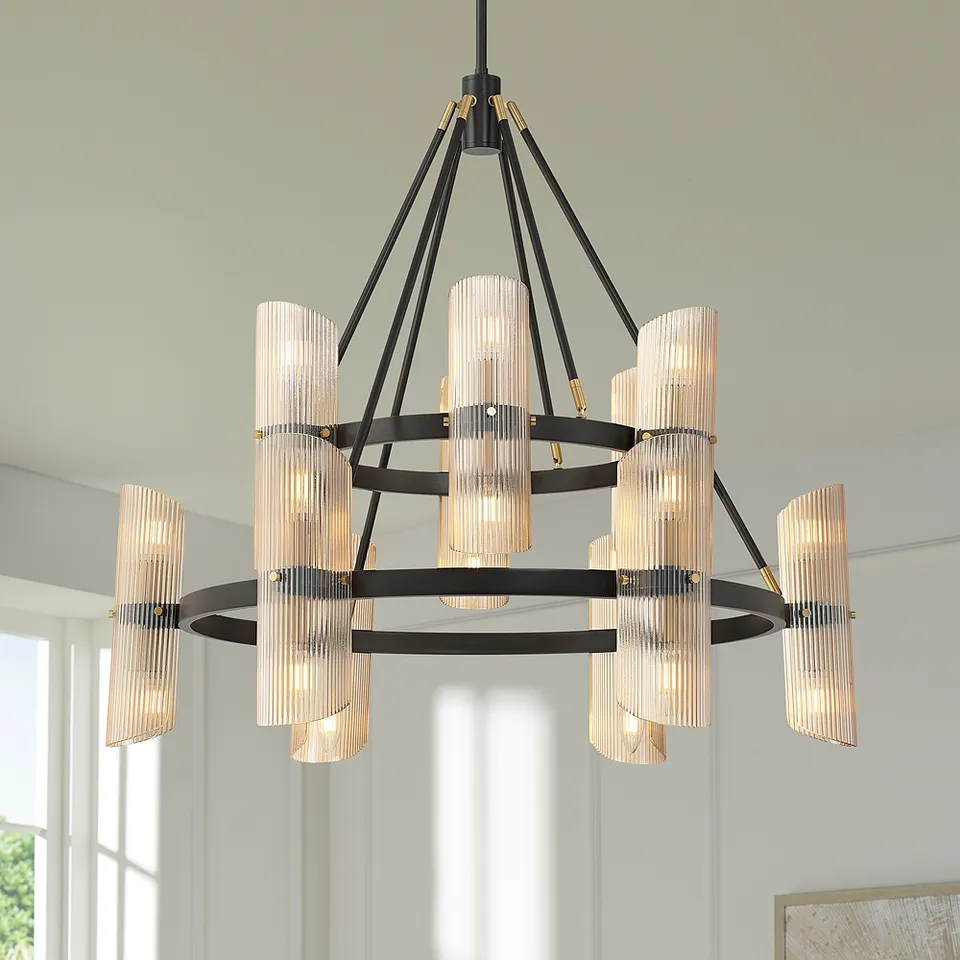 Possini Euro Layla 35 1/4" Wide Black 24-Light 2-Tier Chandelier