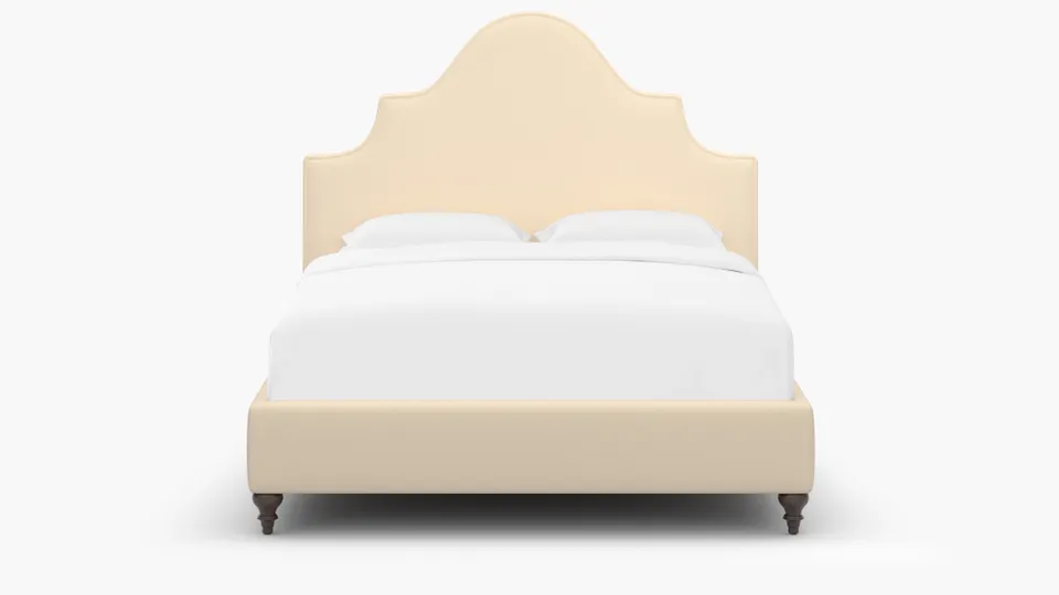 Statement Bed, Flax Twill, Espresso Traditional Turned Leg, Queen