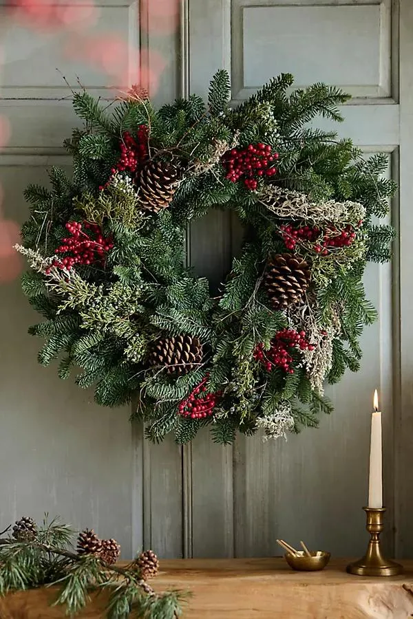 Fresh Pine Cone + Berry Evergreen Wreath