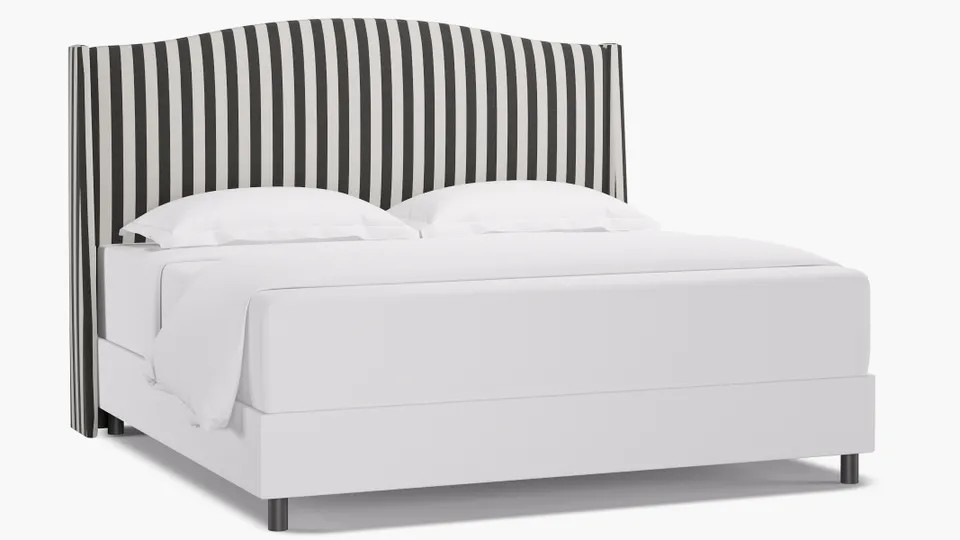 Classic Wingback Headboard, Ink Cabana Stripe, King