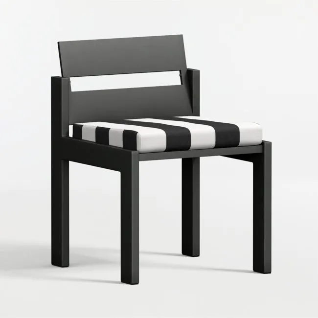 Walker Metal Outdoor Dining Chair with Canvas Black and White Cabana Stripe Sunbrella ® Cushions
