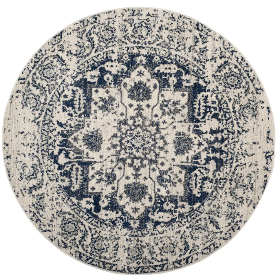Arlo Home Woven Area Rug, MAD603D, Cream/Navy,  6' 7" X 6' 7" Round