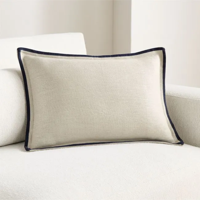 Linen with Velvet Trim 22"x15" Deep Indigo Throw Pillow Cover