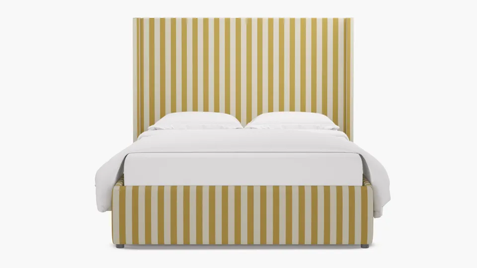 Modern Wingback Bed, Citrine Cabana Stripe, Twin