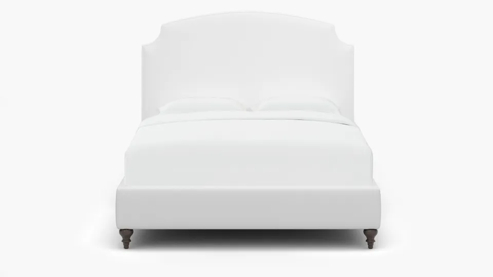 Cove Bed, White Twill, Espresso Traditional Turned Leg, Full