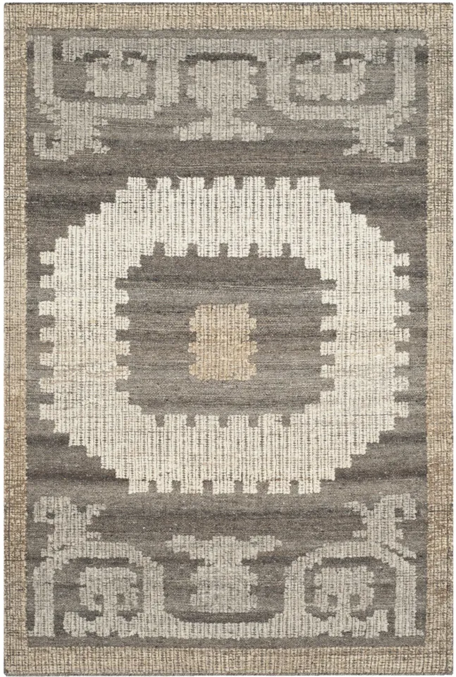 Arlo Home Hand Knotted Area Rug, KNY313A, Ivory/Brown,  4' X 6'