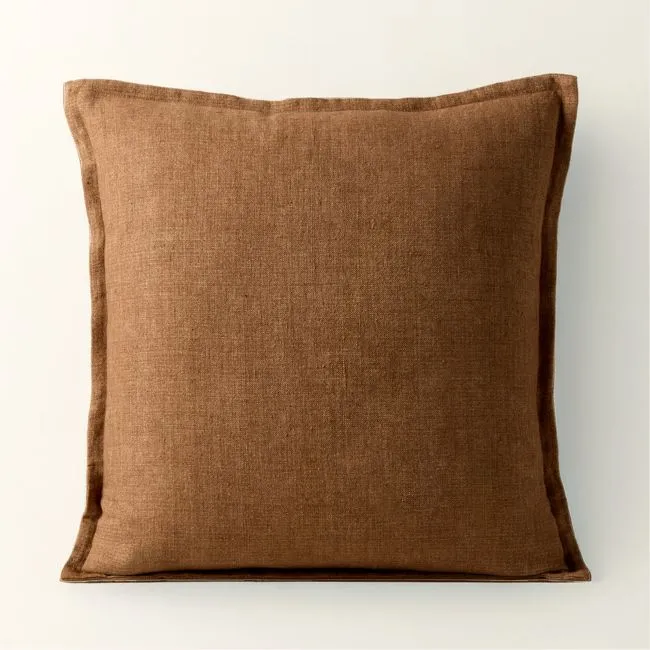 Callas Tawny Brown Linen Throw Pillow with Feather-Down Insert 20"x20"