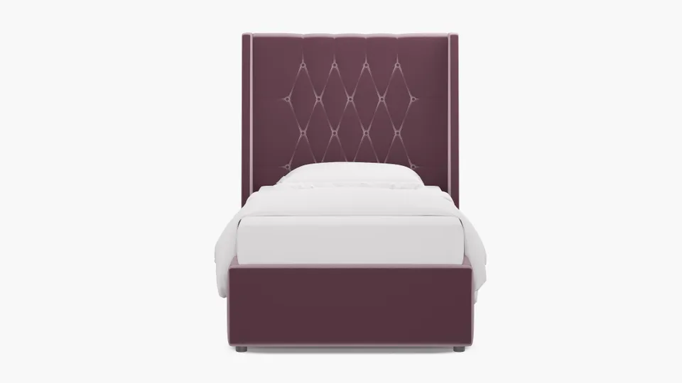 Tufted Wingback Bed, Lavender Performance Plush Velvet, Twin