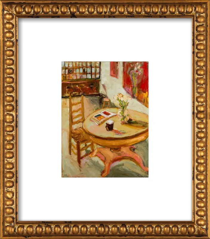 Still Life with open book on table by Ana Guzman for Artfully Walls