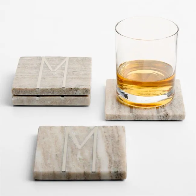 Tuscan Kitchen Marble "M" Monogram Coasters, Set of 4