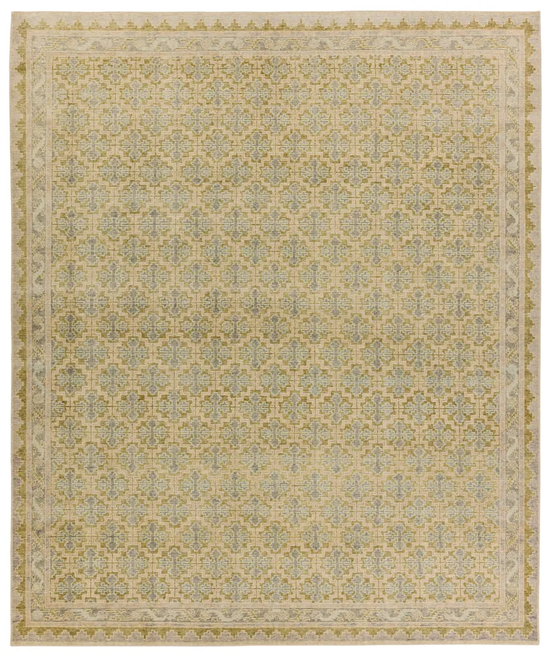Mildred Hand-Knotted Medallion Blue/ Green Area Rug (18"X18")