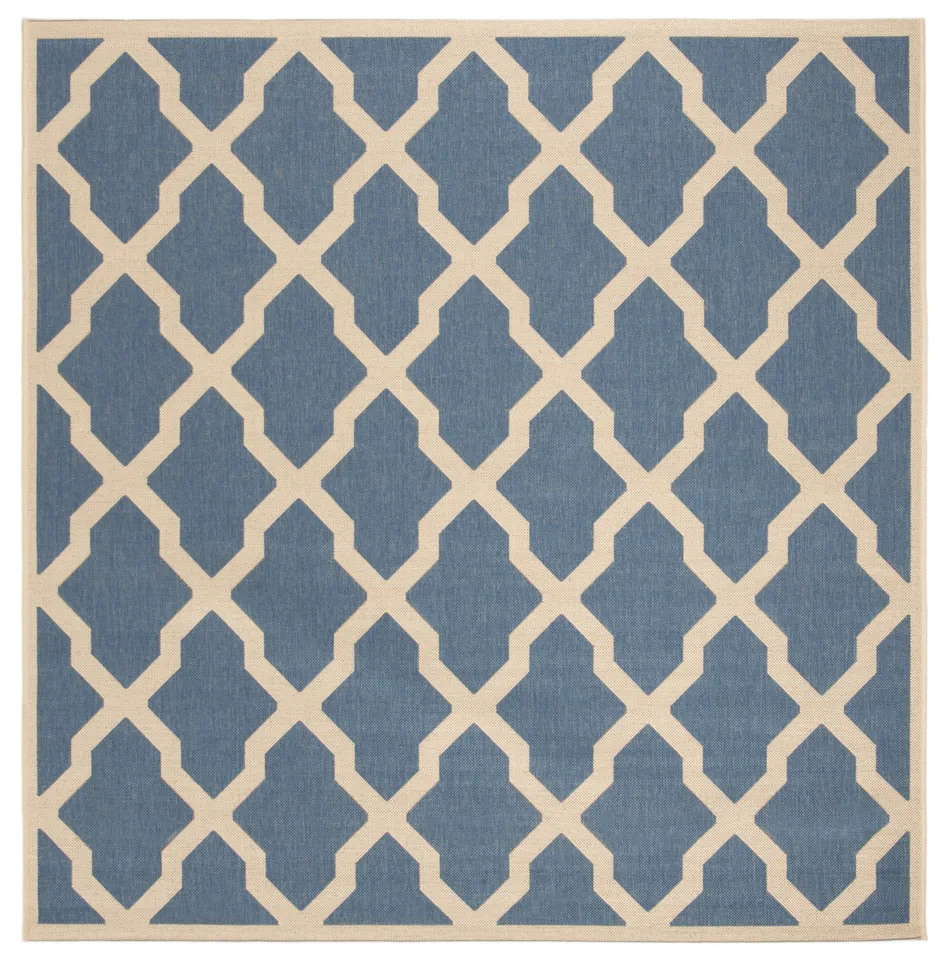 Arlo Home Indoor/Outdoor Woven Area Rug, LND122M, Blue/Cream,  6' 7" X 6' 7" Square
