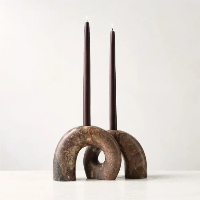 Curva Marroon Marble Double Taper Candle Holder