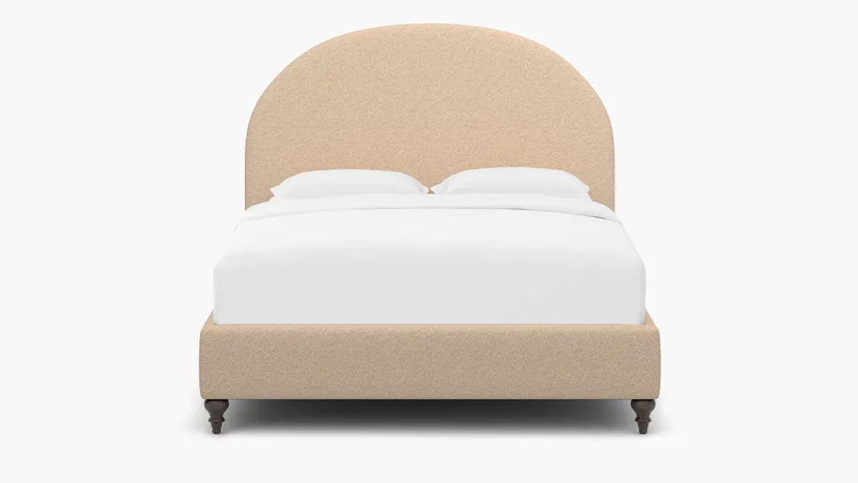 Demilune Bed, Buff Boucle, Espresso Traditional Turned Leg, King