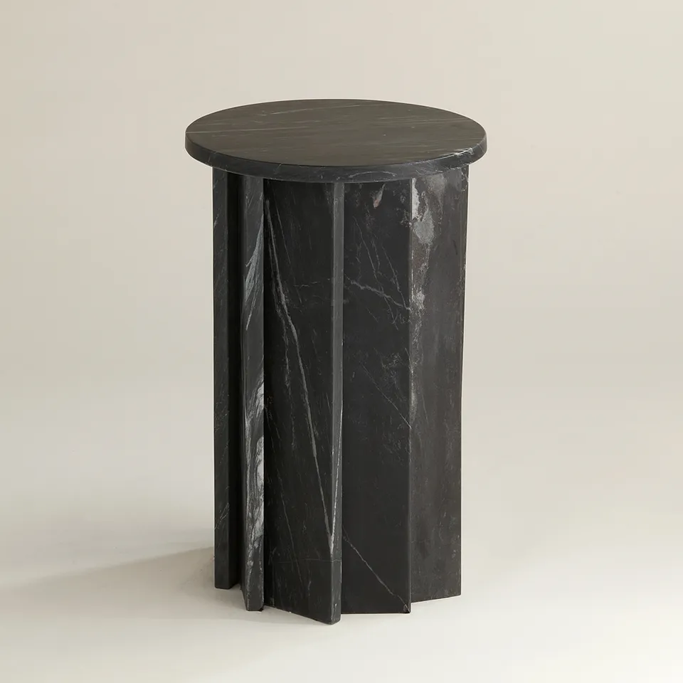 Possini Euro Marquine 22" High Carved Black Marble End Table