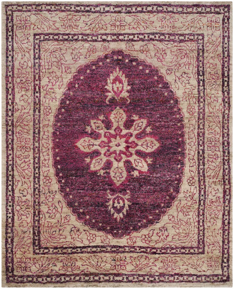Arlo Home Hand Knotted Area Rug, TGR604A, Fuchsia/Beige,  8' X 10'