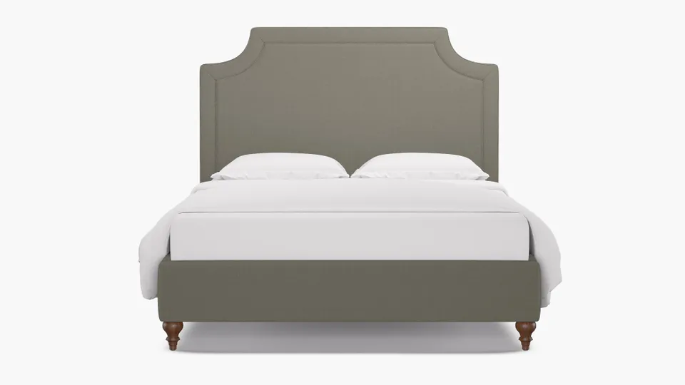 Deco Bed, Putty Everyday Linen, Walnut Traditional Turned Leg, King