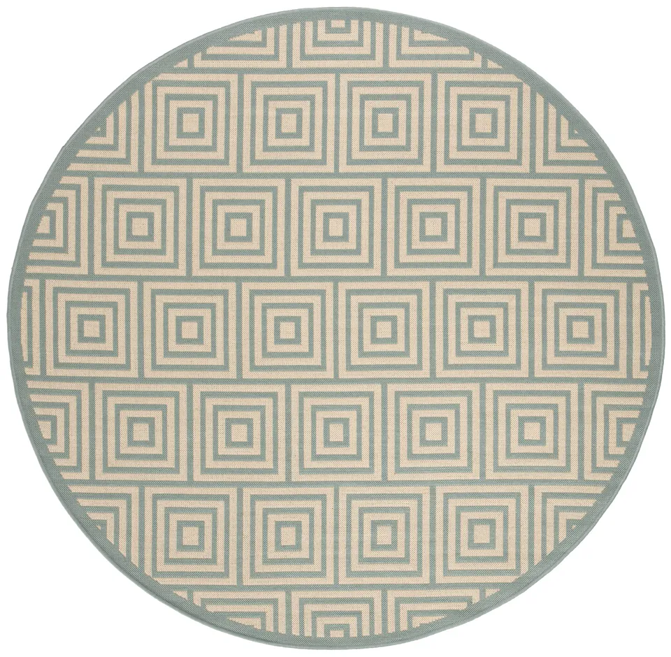 Arlo Home Indoor/Outdoor Woven Area Rug, LND173L, Cream/Aqua,  6' 7" X 6' 7" Round