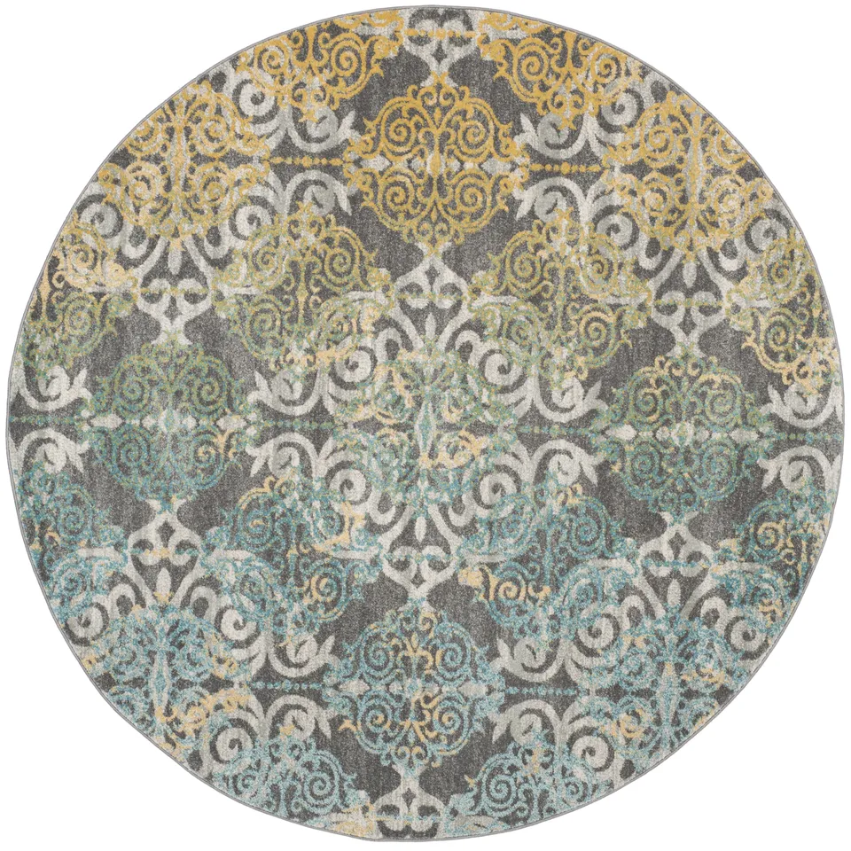 Arlo Home Woven Area Rug, EVK230D, Grey/Ivory,  3' X 3' Round