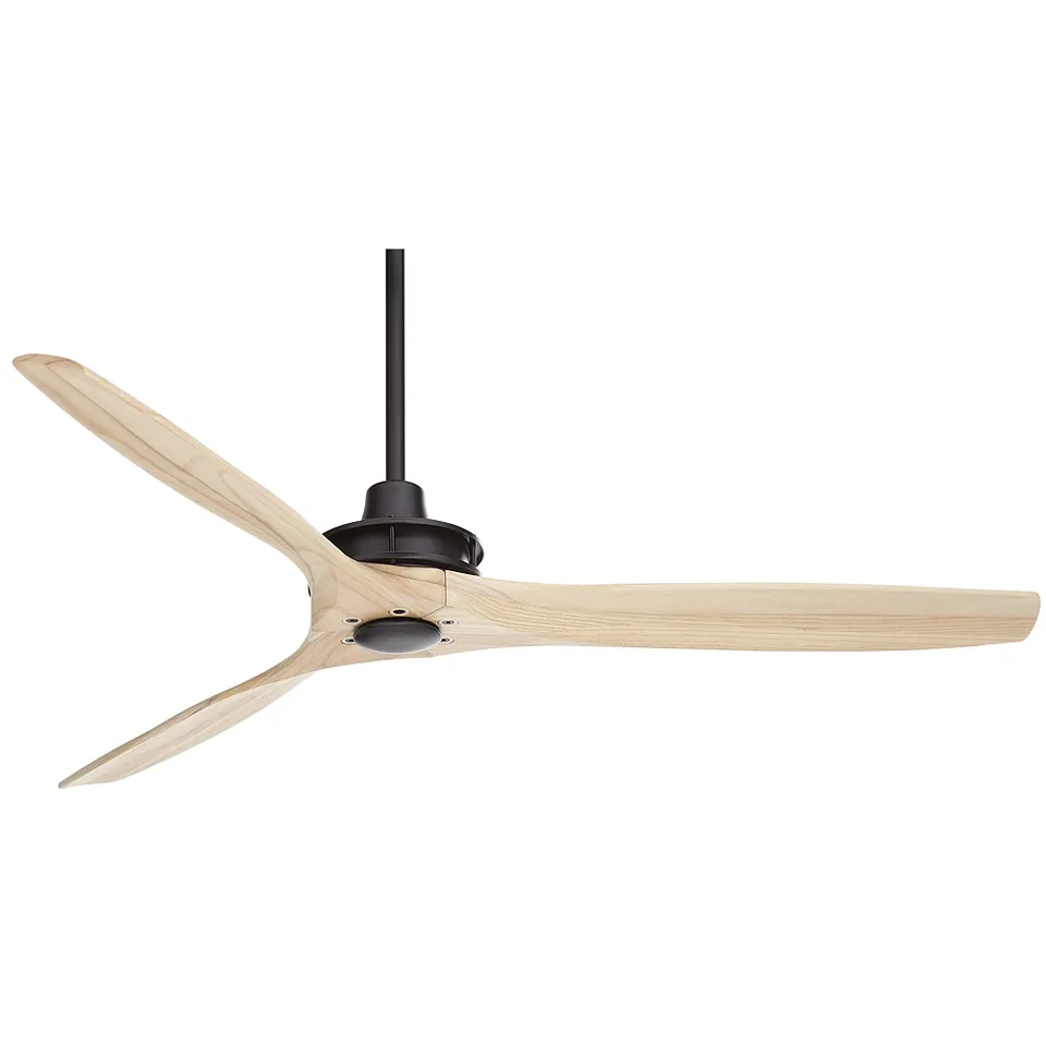 52" Casa Vieja Windspun Black Natural Wood Ceiling Fan with Remote