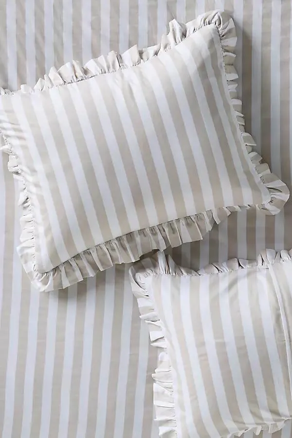 Cotton Striped Ruffle Printed Shams, Set of 2