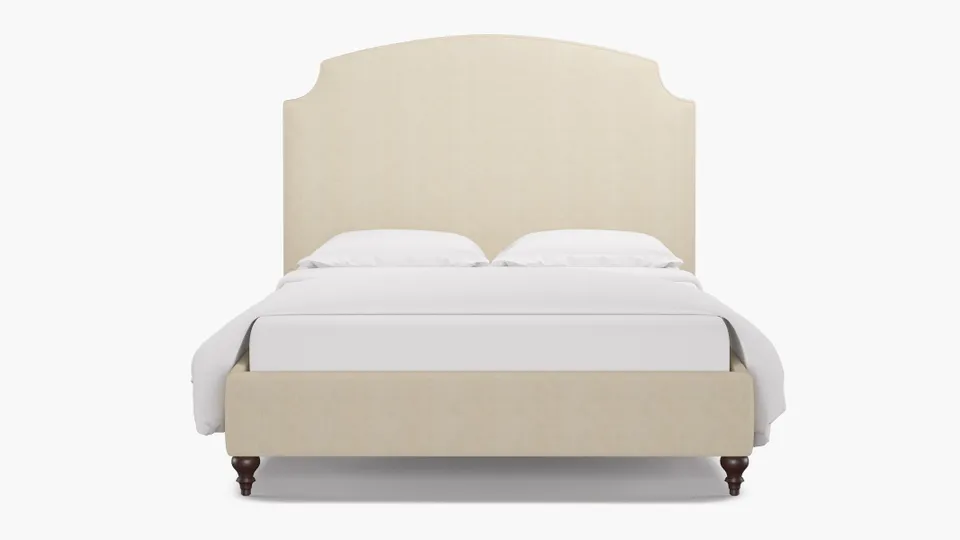 Cove Bed, Talc Everyday Linen, Espresso Traditional Turned Leg, Full