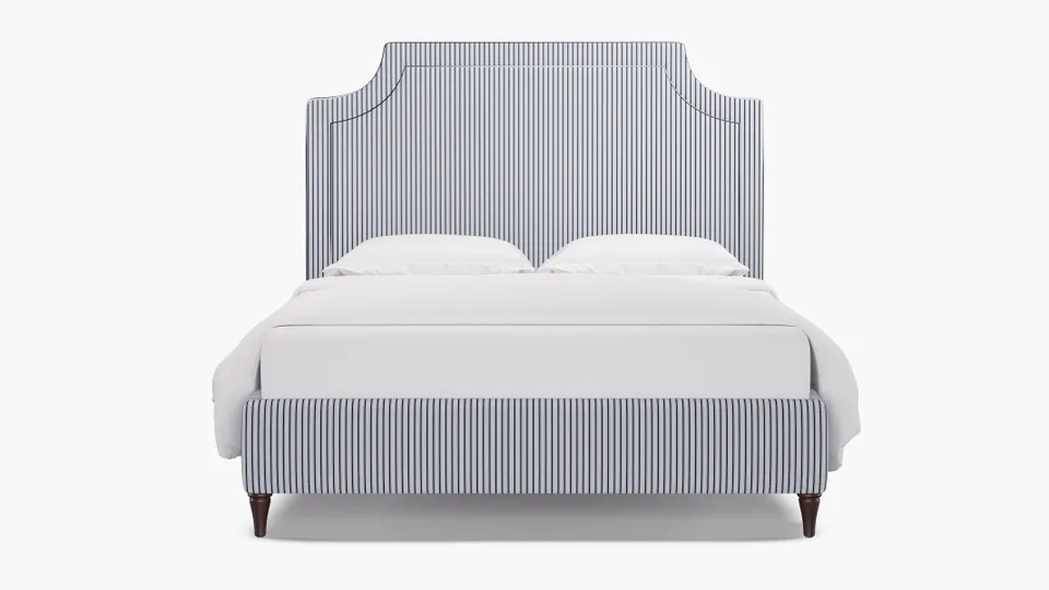 Deco Bed, Navy Classic Ticking Stripe, Espresso Decorative Tapered Leg, Full