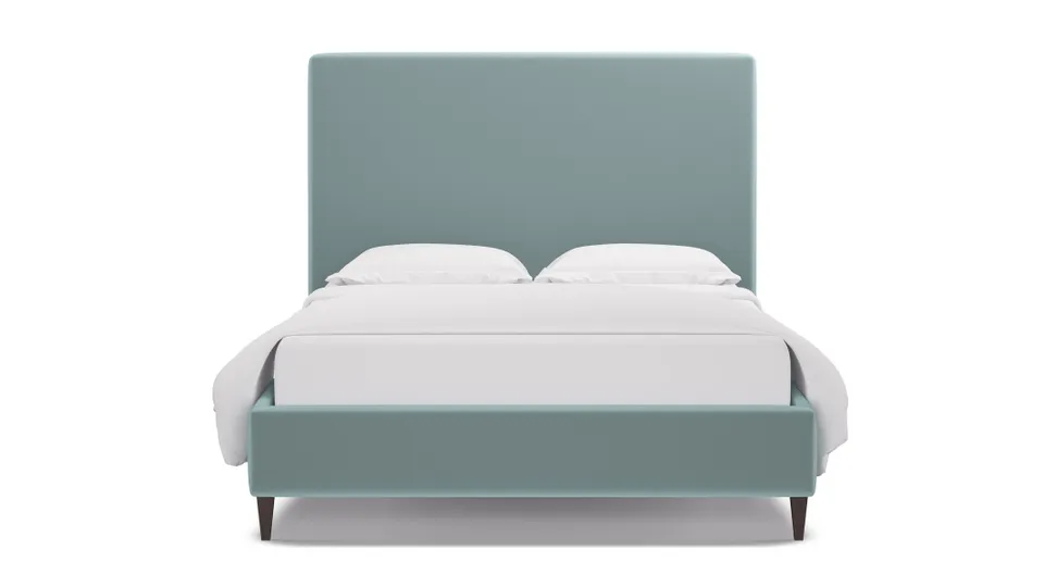 Classic Bed, Spa Performance Plush Velvet, Espresso Square Tapered Leg, Queen