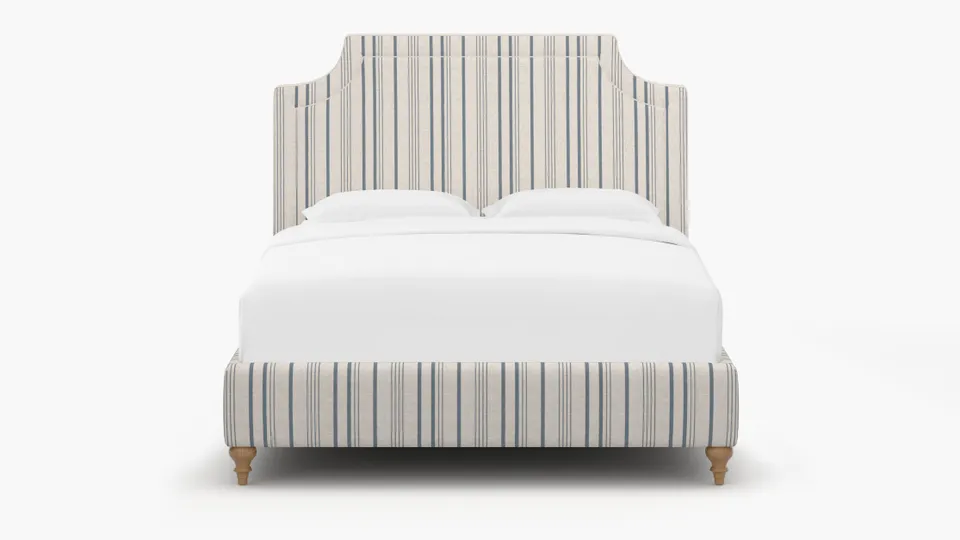 Deco Bed, Blue Market Stripe, Natural Traditional Turned Leg, Twin