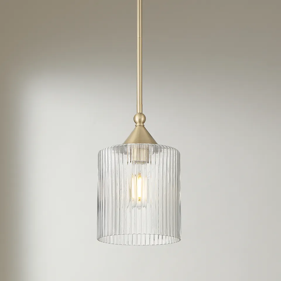 Possini Euro Krakow 7"W Satin Brass Fluted Glass Mini Pendant Light